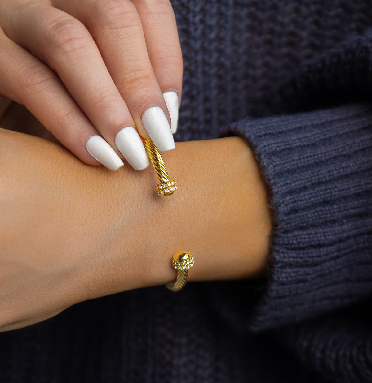 Gold, Silver Dome Crystals Bangle - view 2