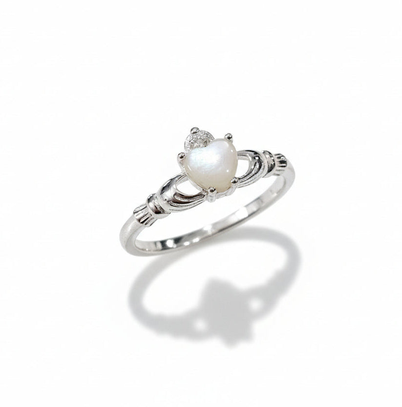 Sterling Silver Natural Mother of Pearl Claddagh Ring