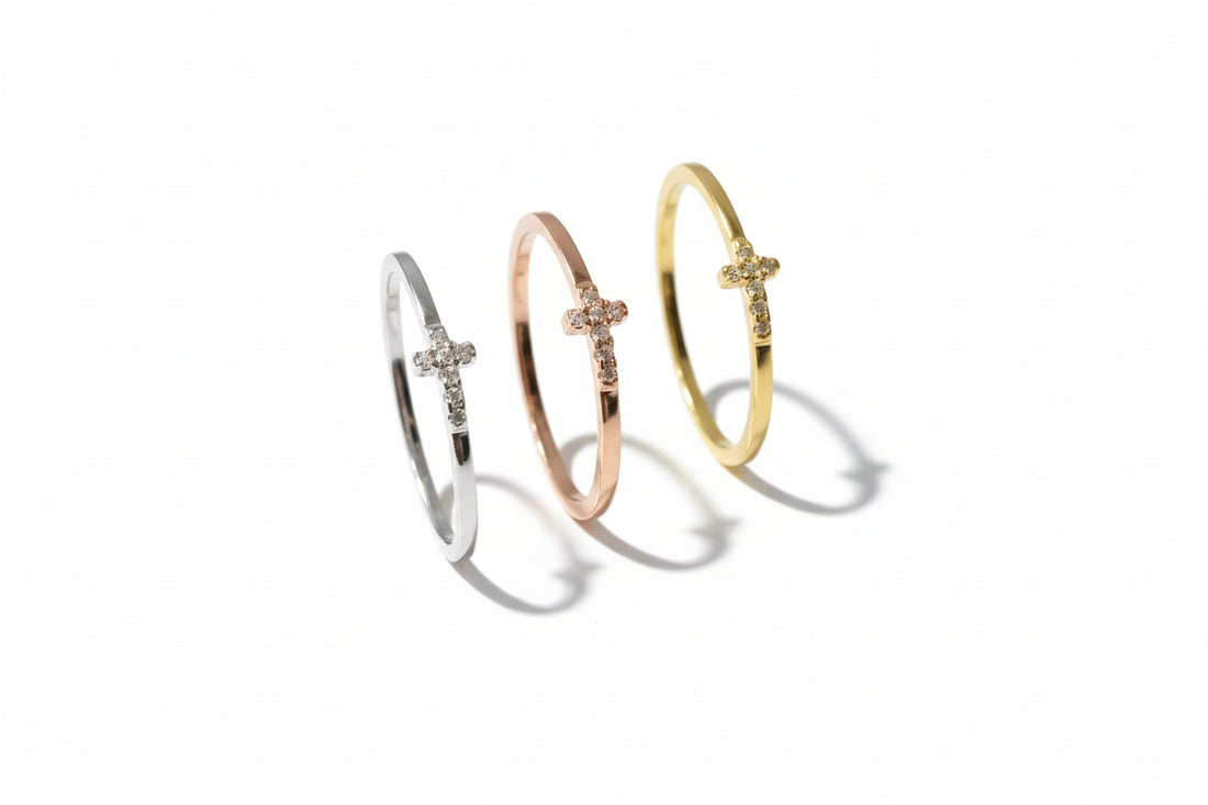 Sterling Silver Cross Ring, Gold, Rose Gold or Silver