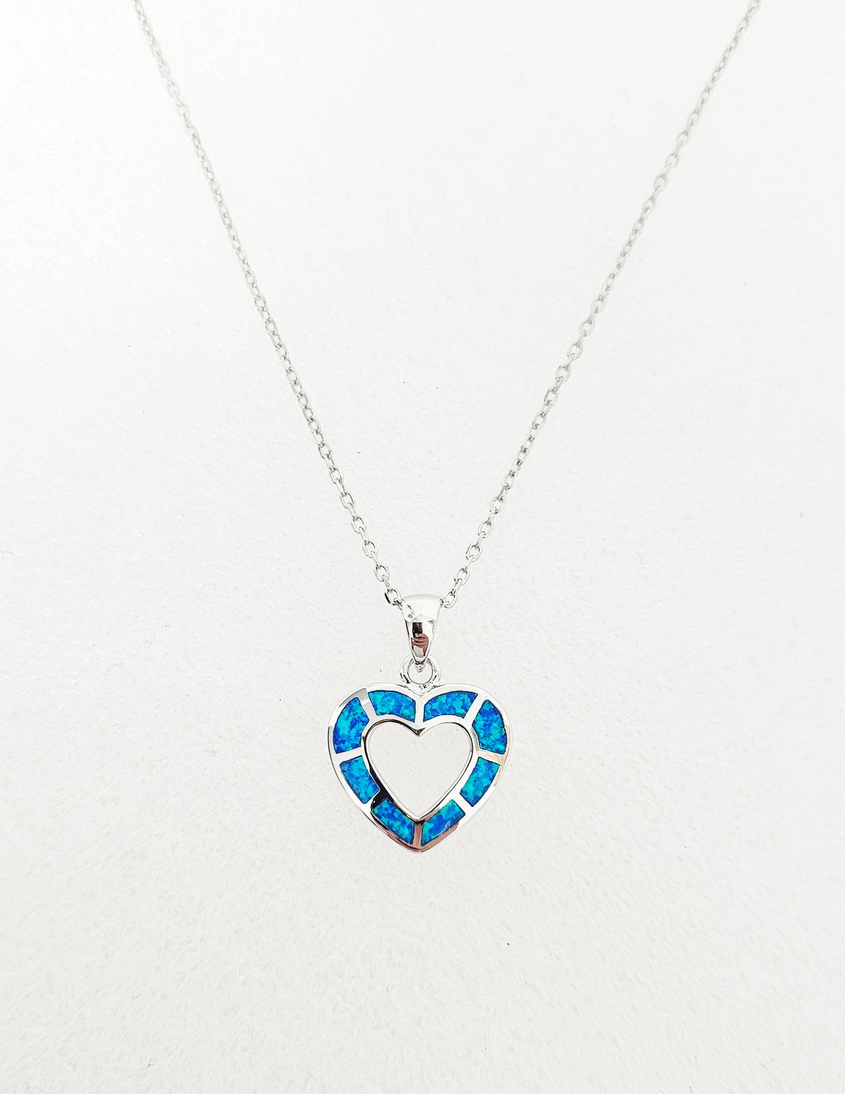 Blue Opal Sterling Silver Heart Necklace
