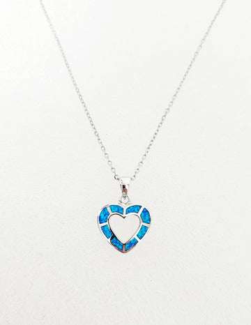 Blue Opal Sterling Silver Heart Necklace