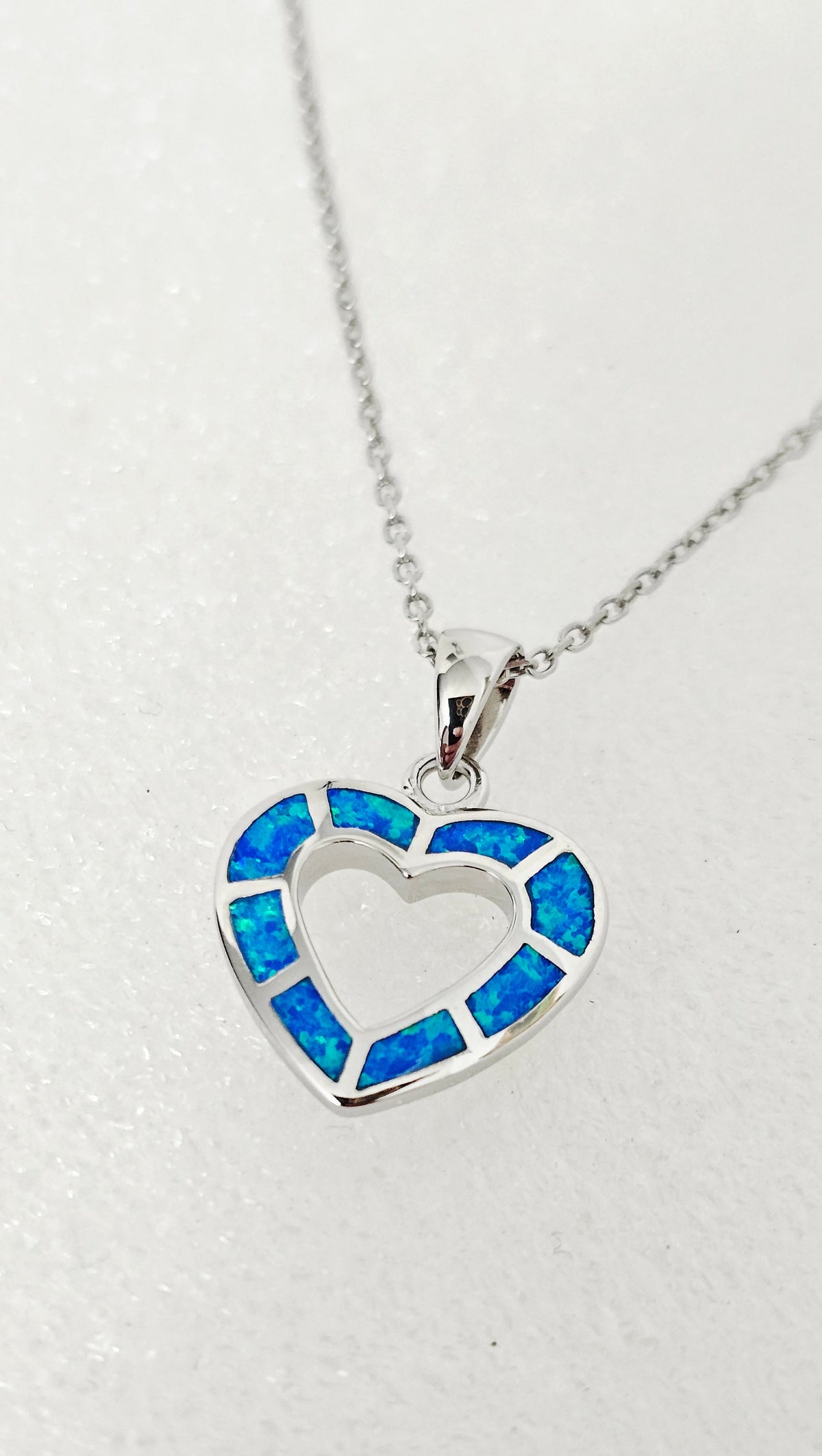 Blue Opal Sterling Silver Heart Necklace - view 3