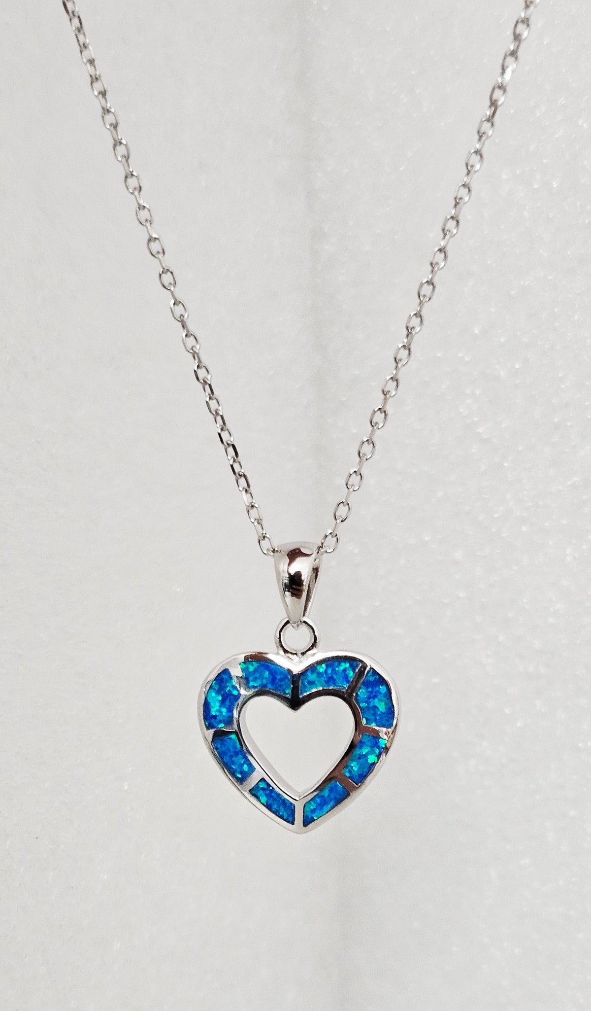 Blue Opal Sterling Silver Heart Necklace - view 7
