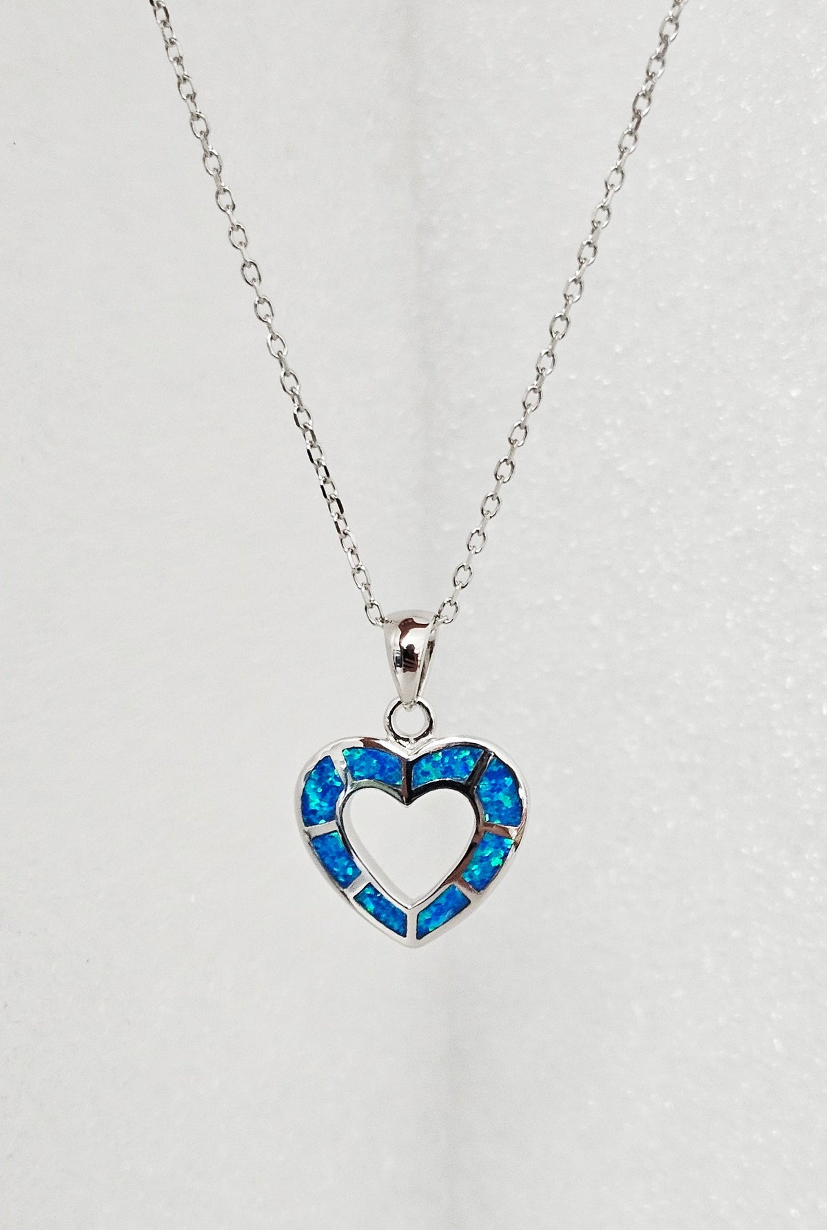 Blue Opal Sterling Silver Heart Necklace - view 8