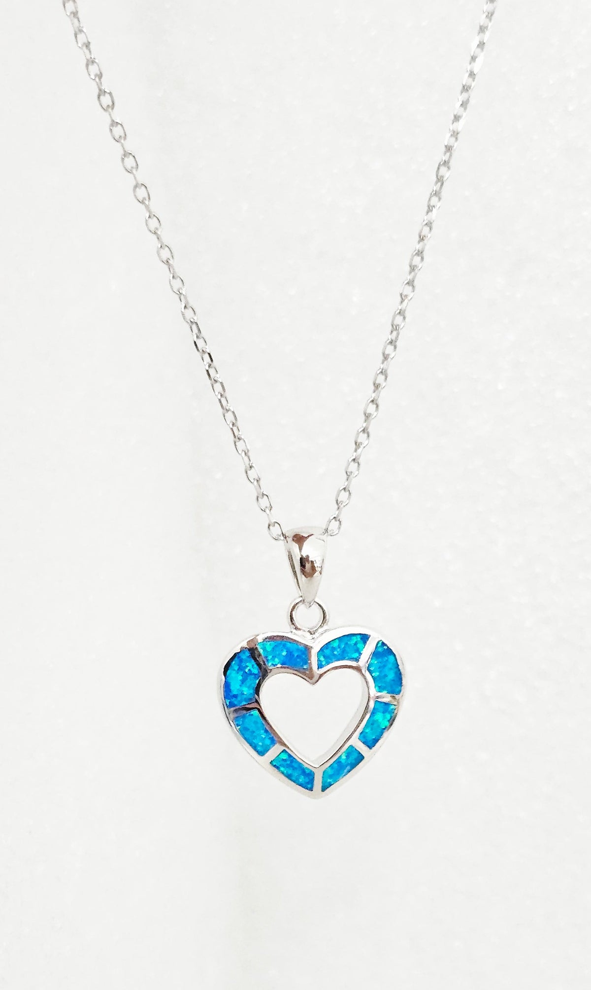 Blue Opal Sterling Silver Heart Necklace - view 6