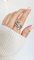 Sterling Silver Solid 925 Shield Leaf Ring - view 2