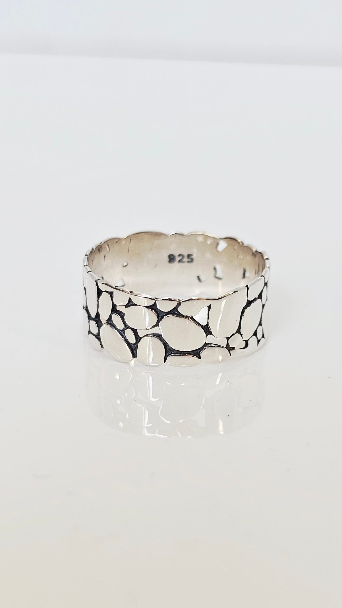 Sterling Silver Textured Unisex Ring - view 4