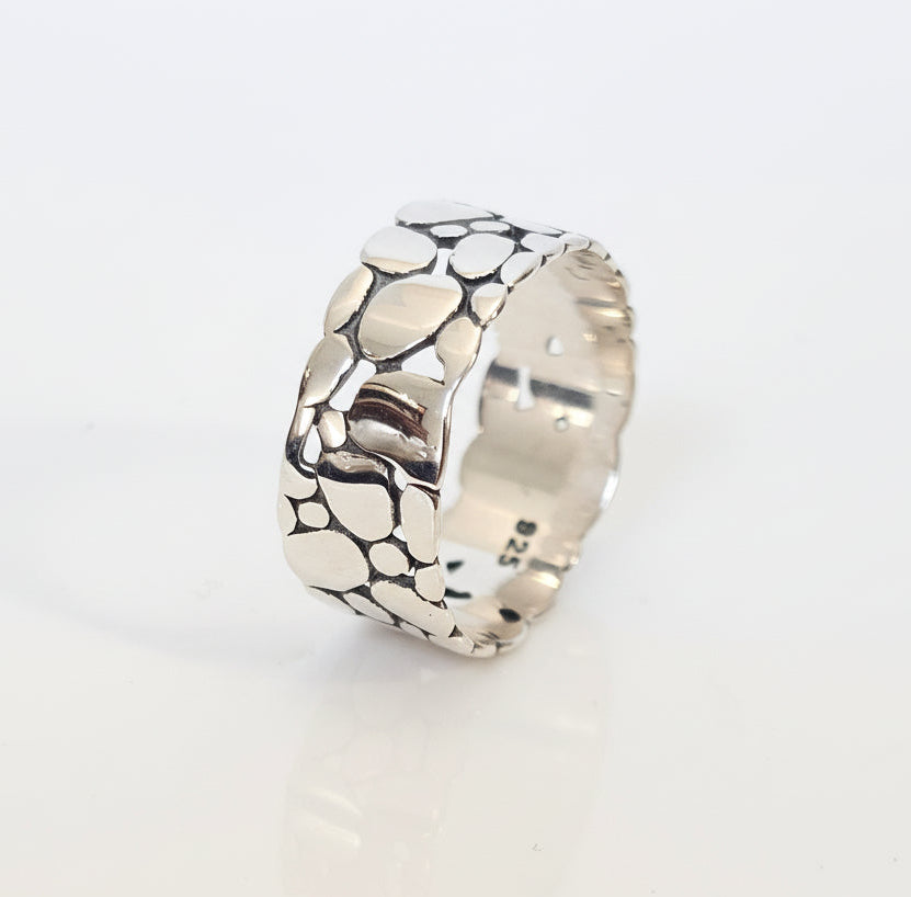 Sterling Silver Textured Unisex Ring - view 3