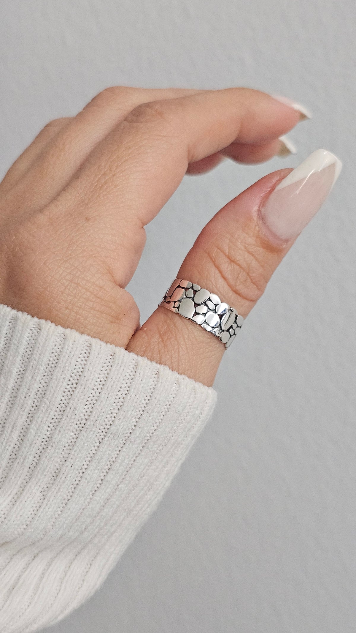 Sterling Silver Textured Unisex Ring - view 5