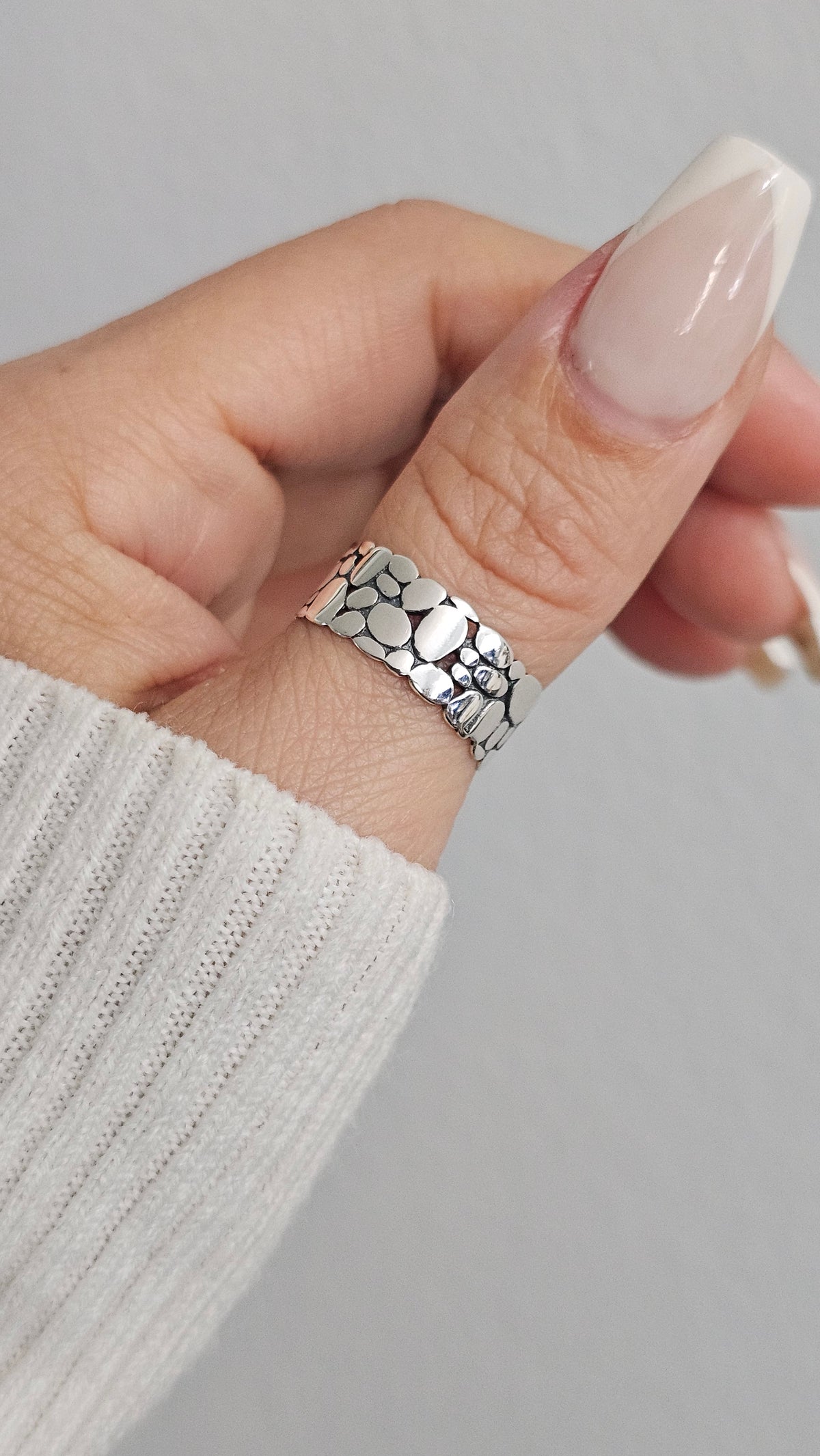 Sterling Silver Textured Unisex Ring - view 9