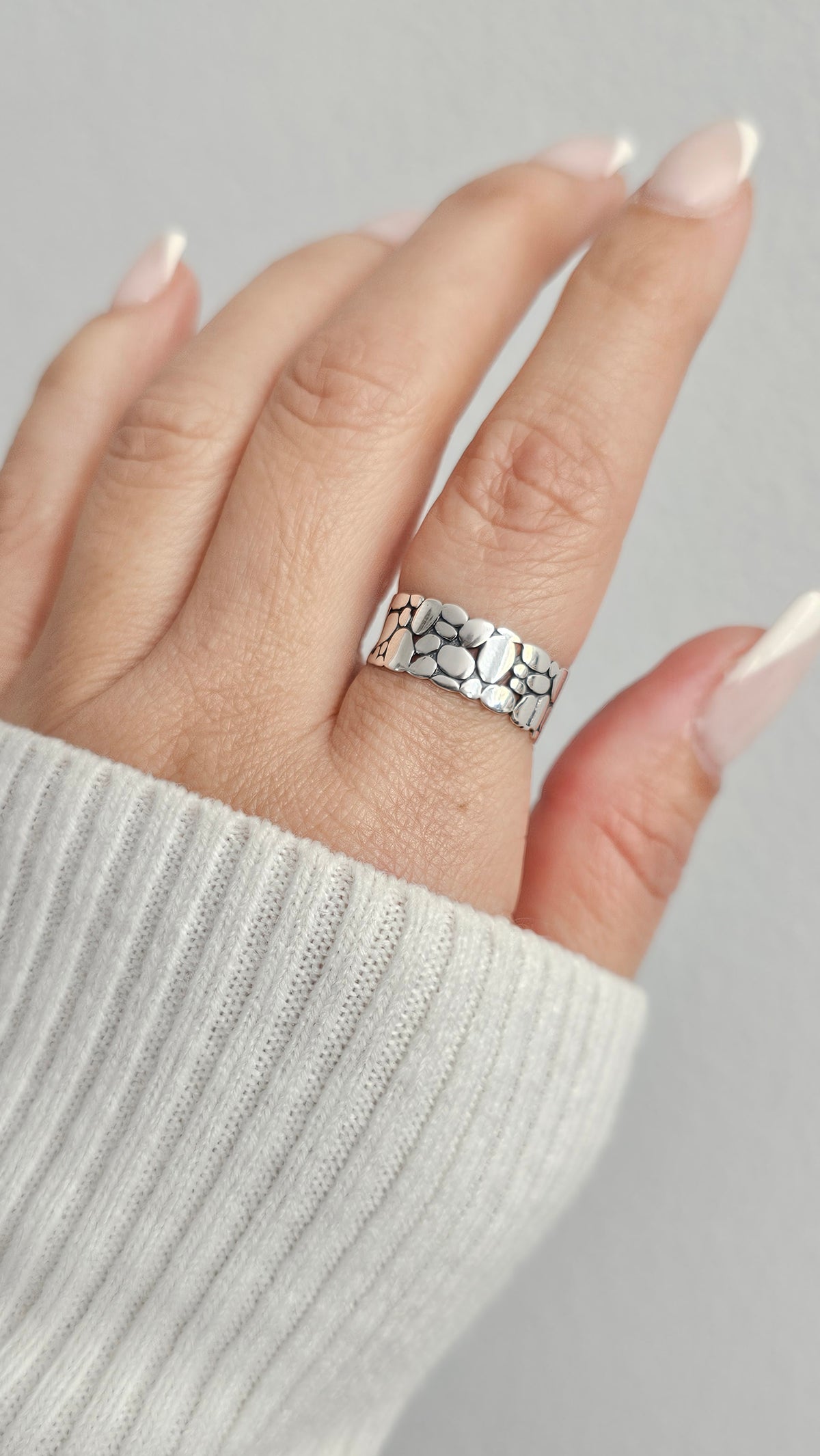 Sterling Silver Textured Unisex Ring - view 6