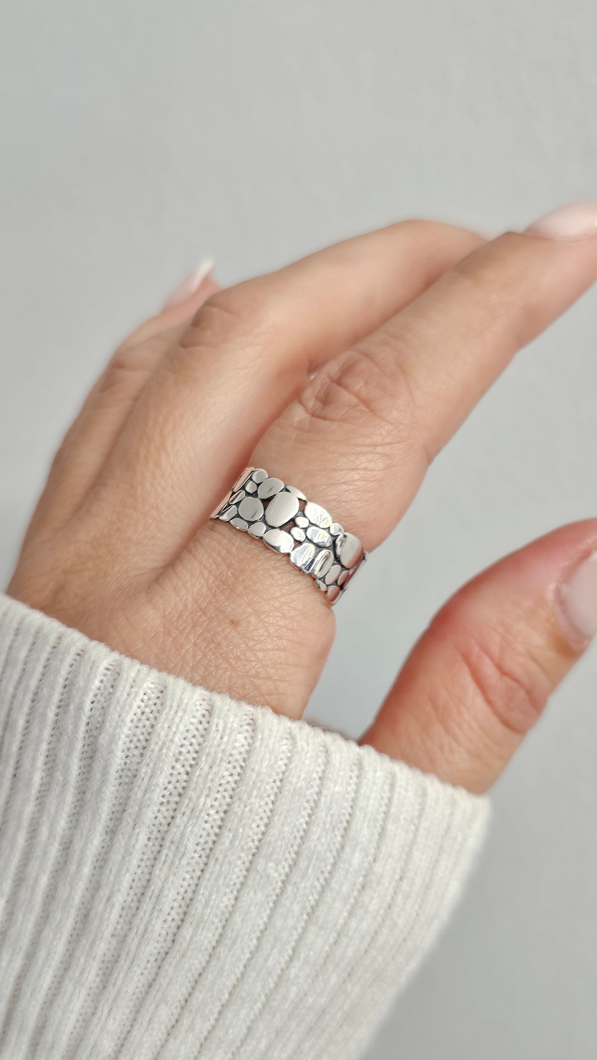 Sterling Silver Textured Unisex Ring - view 10