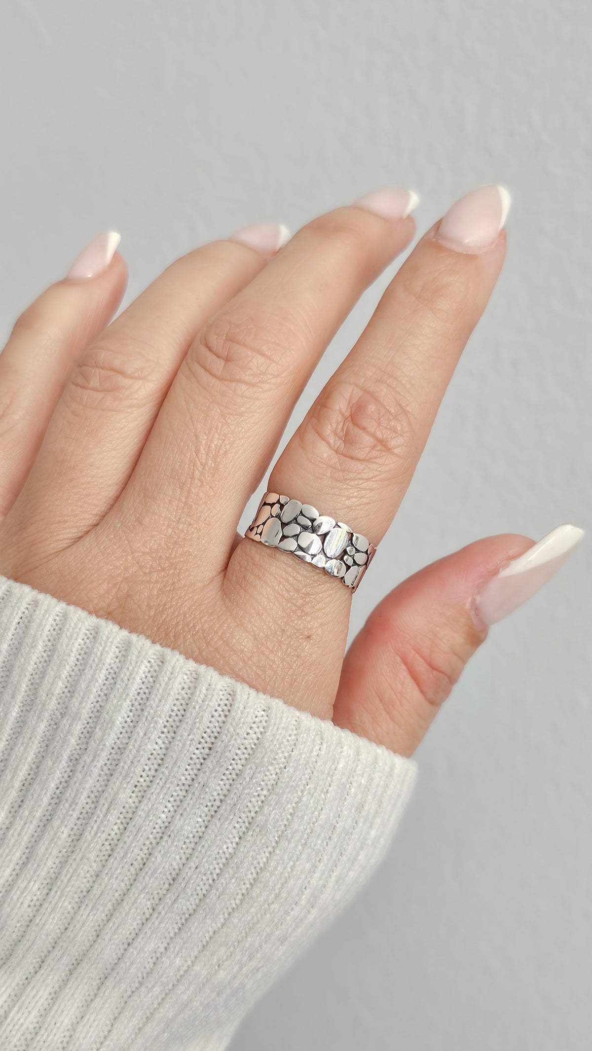Sterling Silver Textured Unisex Ring - view 7
