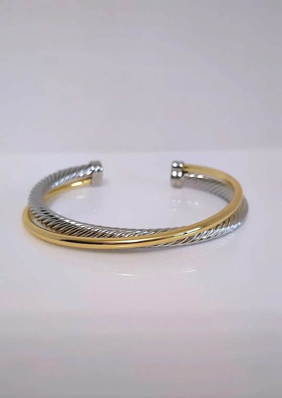 Two Tone Double Cable Bangle - view 8