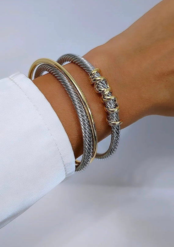 Two Tone Double Cable Bangle - view 6