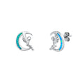 Sterling Silver Opal Angel Sitting on the Moon Stud Earrings