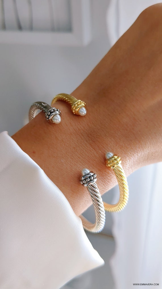 Gold Pearl Bangle Bracelet - view 3