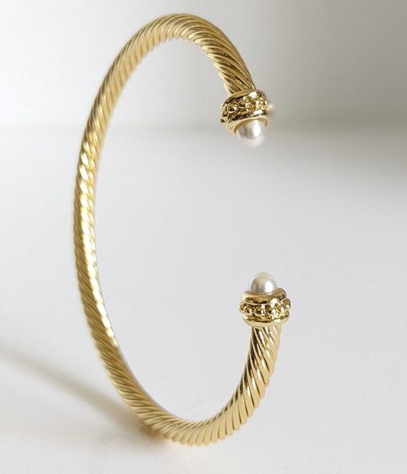 Gold Pearl Bangle Bracelet - view 2