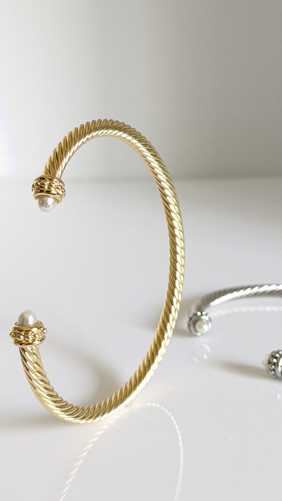 Gold Pearl Bangle Bracelet - view 6