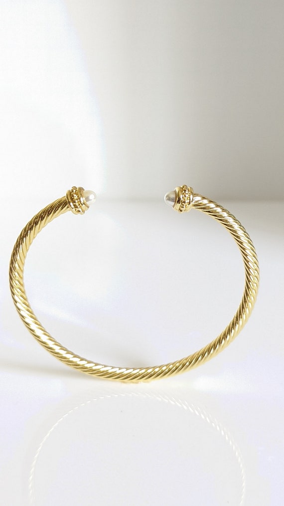 Gold Pearl Bangle Bracelet - view 5