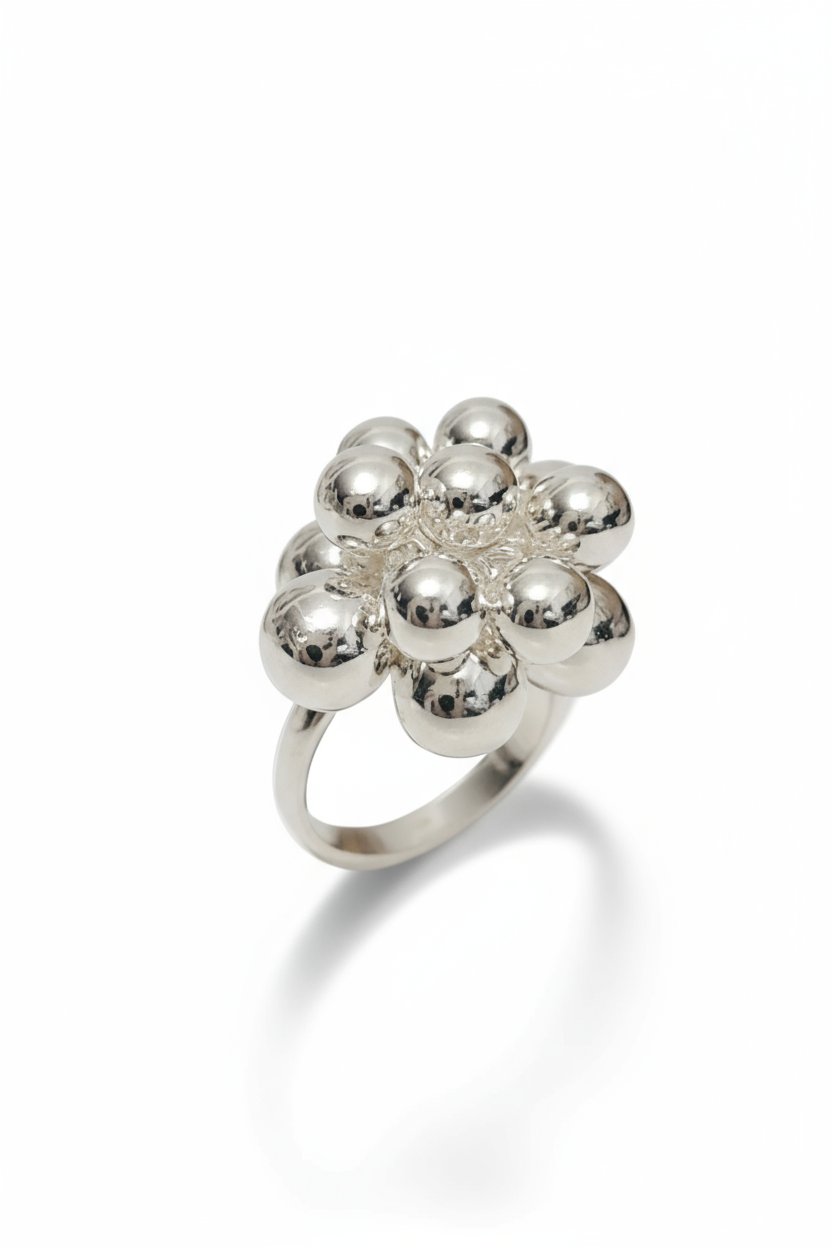 Sterling Silver 925 Dangling Spheres Statement Bold Ring - view 4