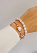 Sterling Silver 925 Halo Fresh Water Pearl Bangle Bracelet - view 9