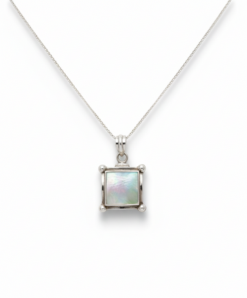 Sterling Silver Natural Mother of Pearl Pendant Necklace - view 10