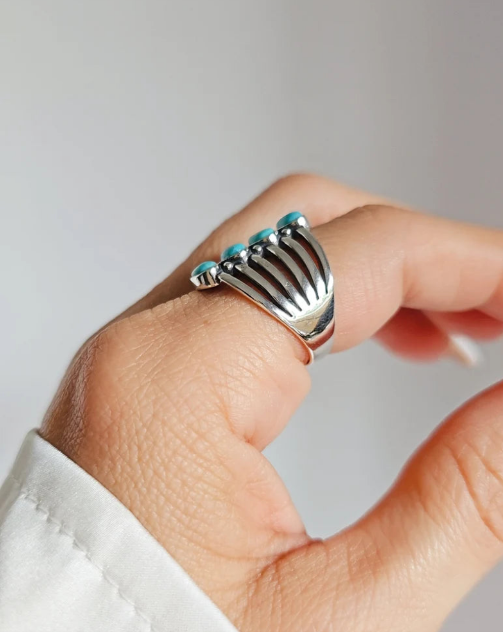 Sterling Silver Genuine Turquoise Bohemian Statement Ring - view 4