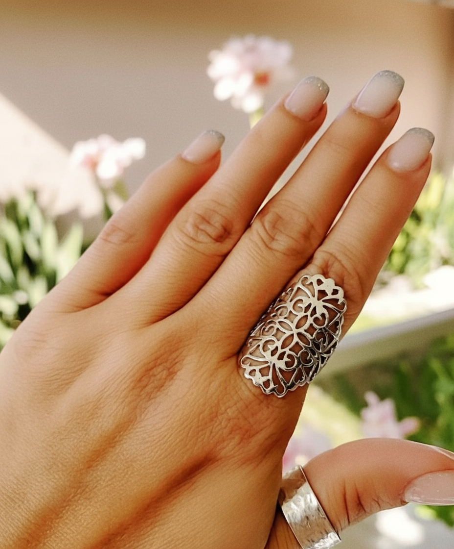 Sterling Silver 925 Filigree Shield Ring - view 6
