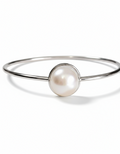 Sterling Silver 925 Halo Fresh Water Pearl Bangle Bracelet - view 2