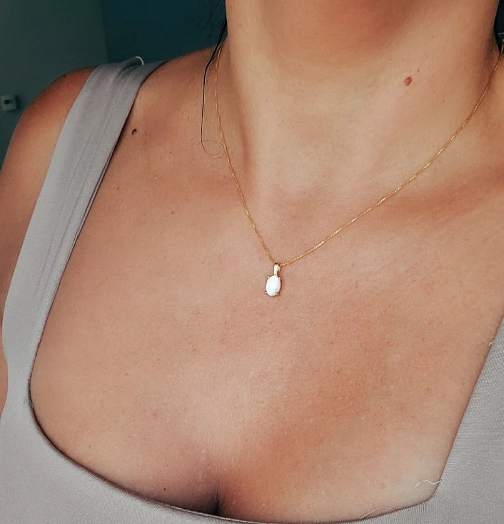 Gold or Sterling Silver Mother of Pearl Pendant Necklace & Chain - view 11
