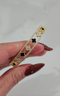 Gold Black & Mother of Pearl Flower Bangle Bracelet - view 5