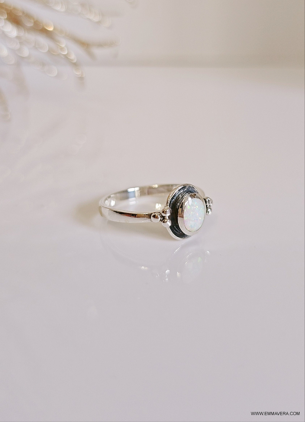 Sterling Silver Rainbow White Opal Ring - view 5