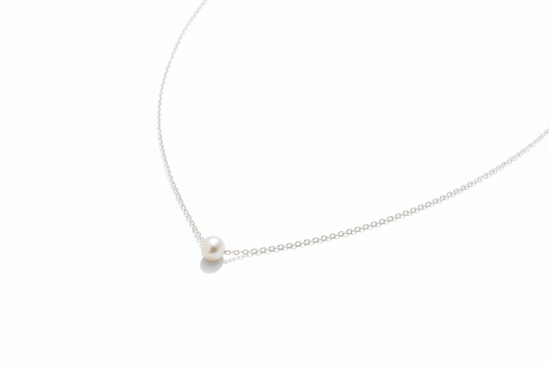 Sterling Silver Floating Natural Pearl Necklace