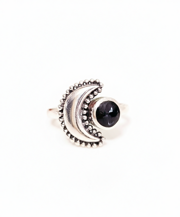 Sterling Silver Crescent Black Onyx Moon Ring