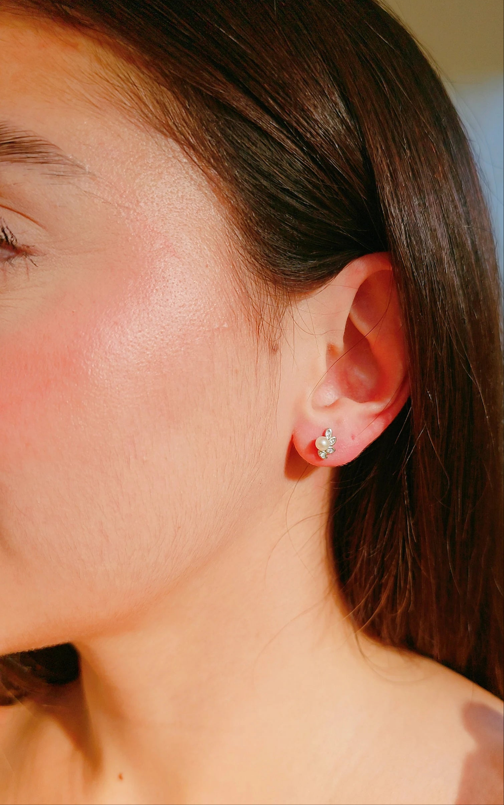 Sterling Silver 925 Dainty Pearl Fan Stud Earrings - view 6