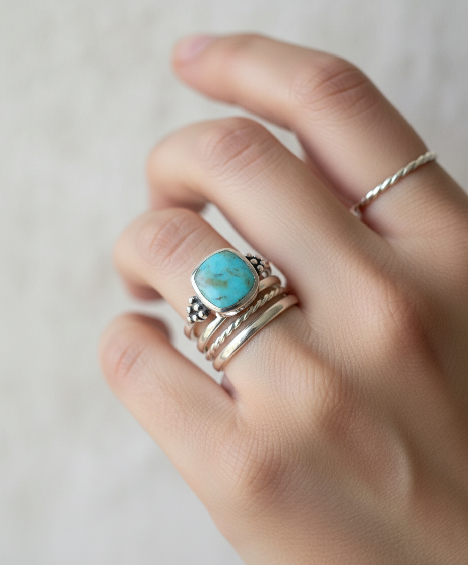 Sterling Silver Genuine Turquoise Bohemian Ring - view 2