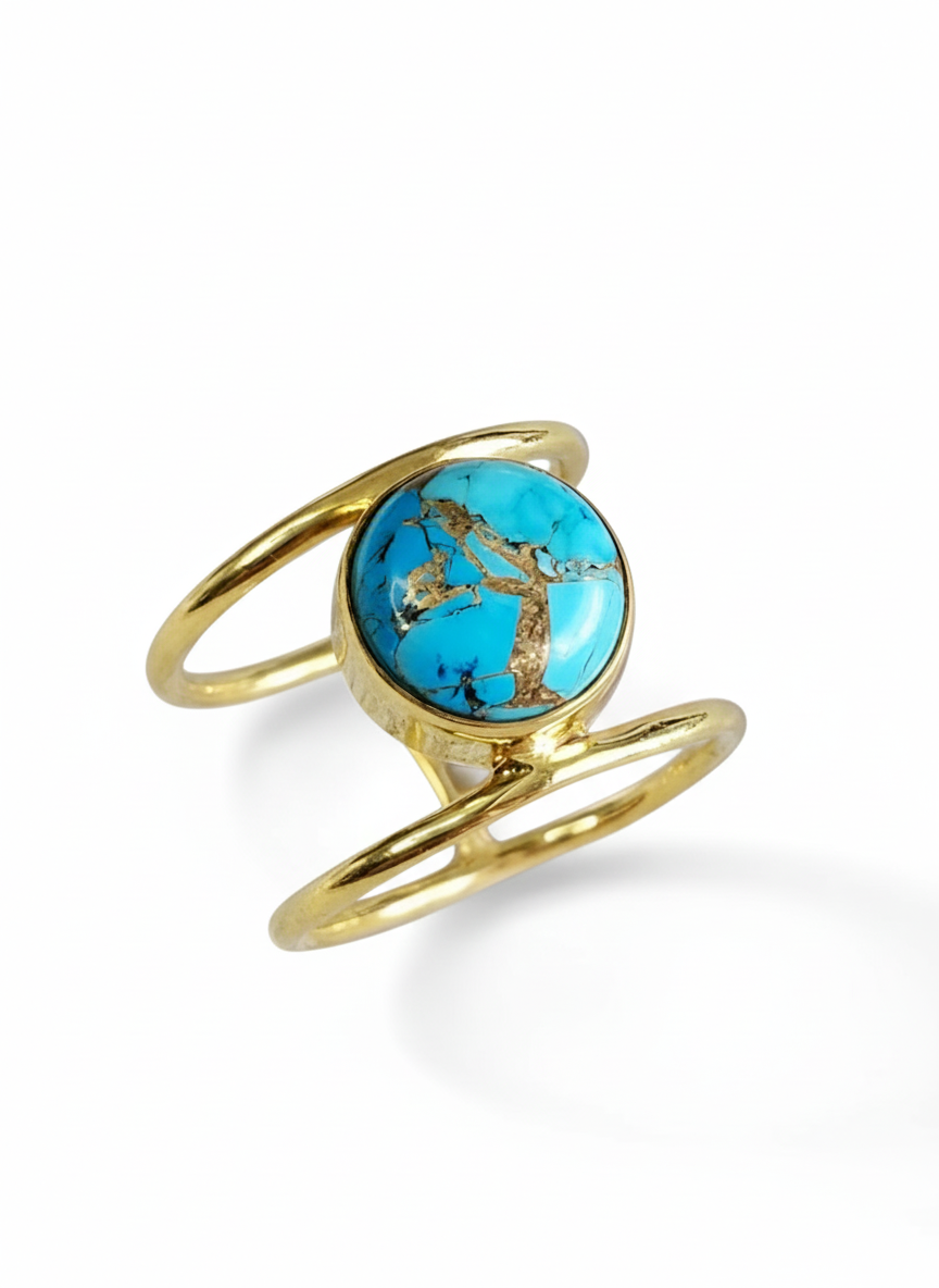 Gold Natural Cooper Turquoise Stone Ring