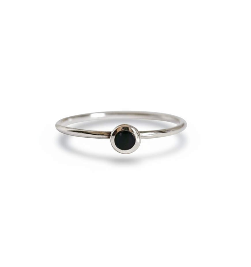 Dainty Black Onyx Sterling Silver Ring