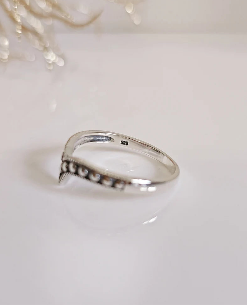 Sterling Silver Bali V Beaded Chevron Ring - view 5