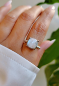 Sterling Silver Natural Rainbow Moonstone Ring - view 7