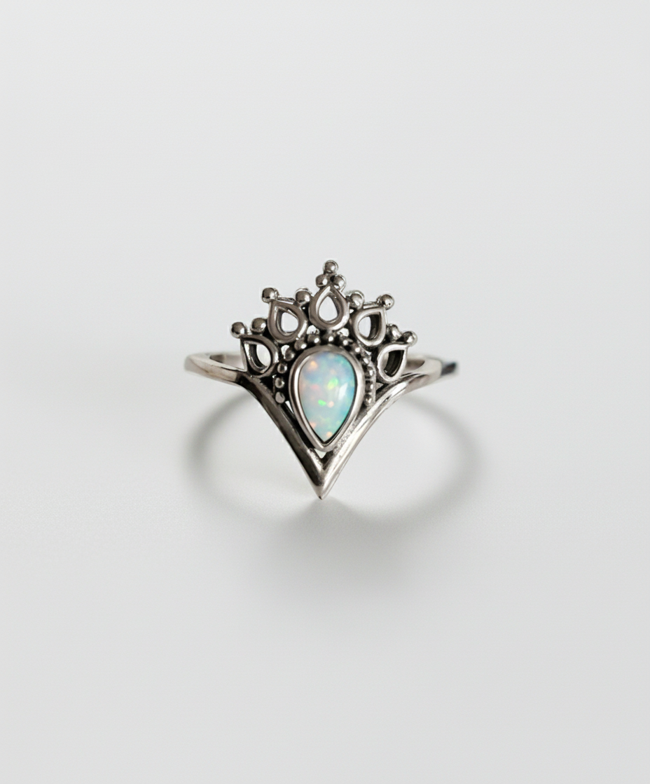 Sterling Silver 925 White Opal Mandala Ring - view 3