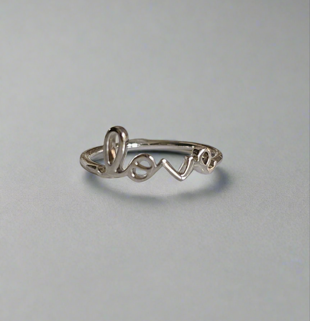 Sterling Silver 925 Love Cursive Script Ring - view 8