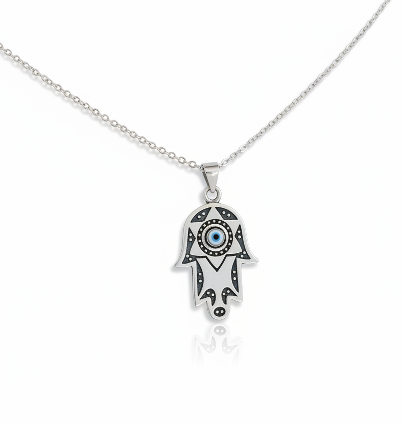 Sterling Silver Mother of Pearl Evil Eye Pendant Necklace