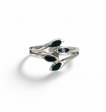 Sterling Silver Onyx Leaf Ring