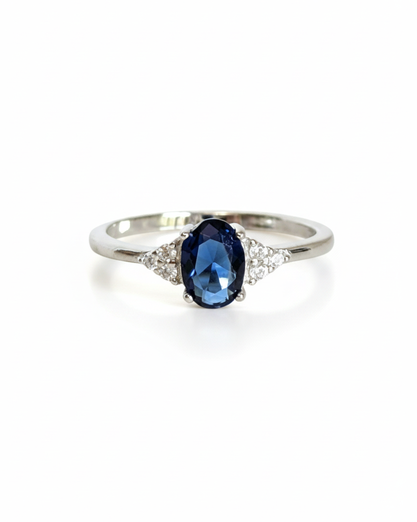 Sterling Silver Precious Oval Cut Sapphire Ring