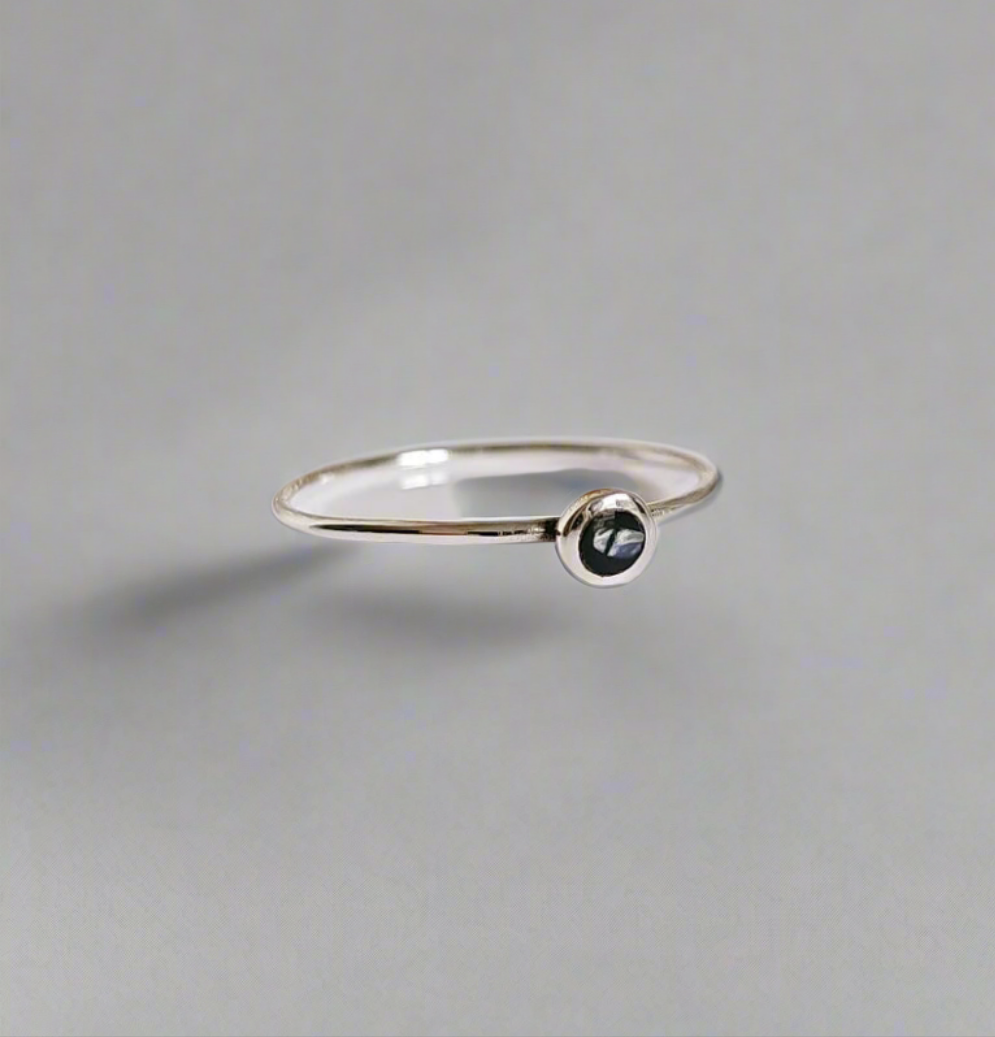 Dainty Black Onyx Sterling Silver Ring - view 3