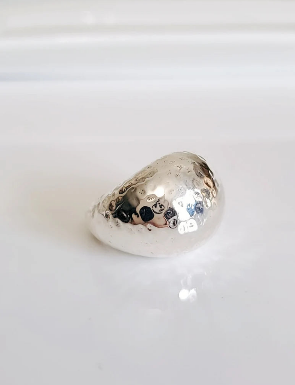 Sterling Silver Large Hammered Dome Ring - view 2
