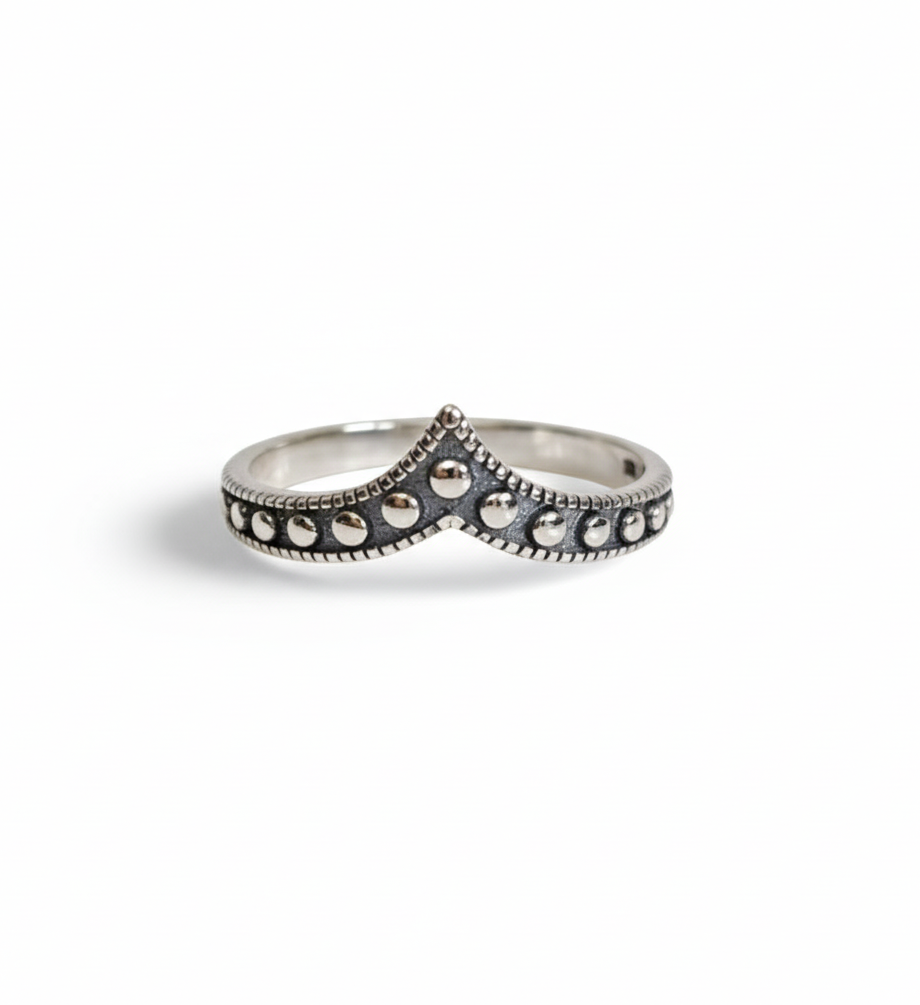 Sterling Silver Bali V Beaded Chevron Ring - view 3