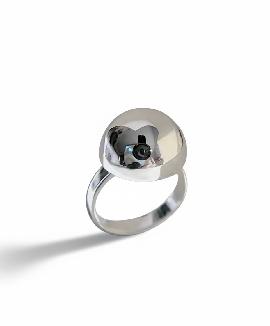 Sterling Silver Geometric Half Globe Ball Ring